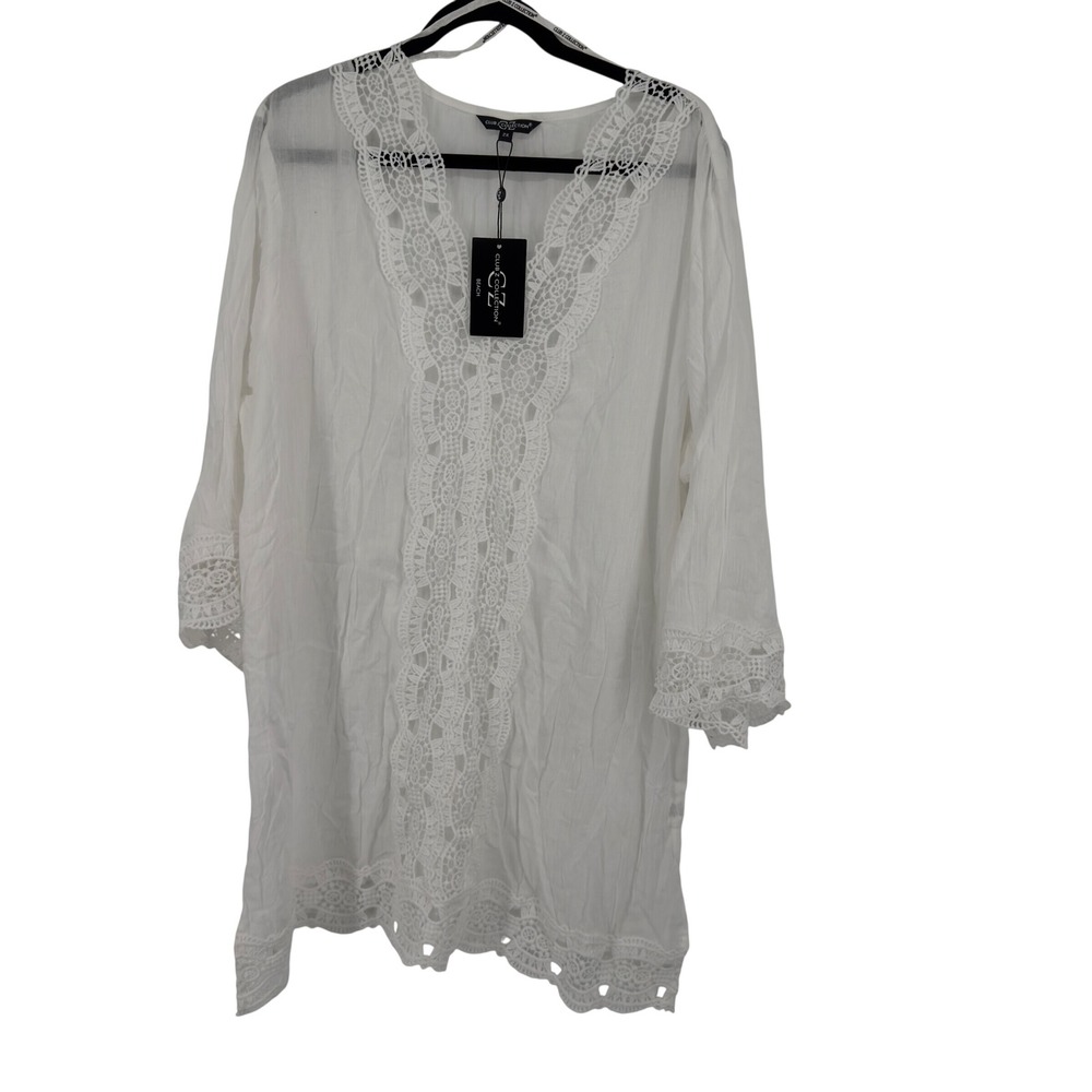 Club Z Collection Beach White Cotton Crochet Lace Cover Up Tunic 2X